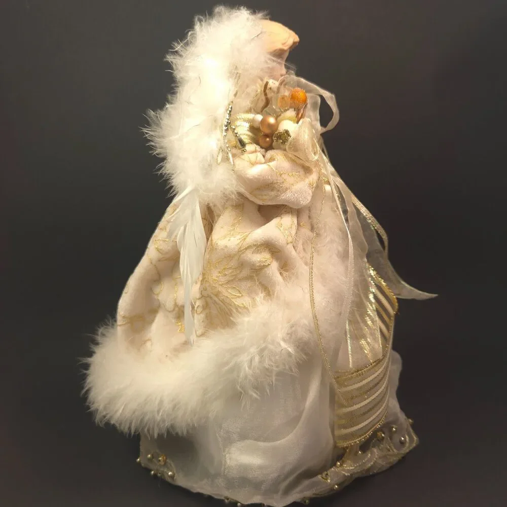Elegant Cream & Gold Angel Tree Topper Feather Wings Christmas 11.5